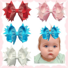 Pink glitter hair bows for girls 4.5 inch 4 pcs