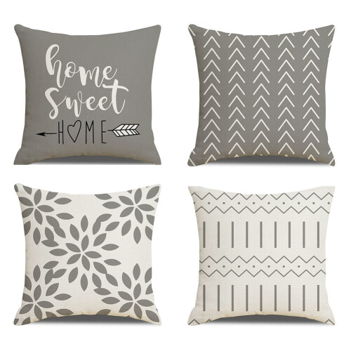 Housses de coussin 45 x 45 cm, gris clair, lot de 4