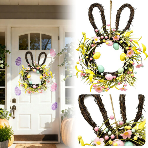 Osterhasenkranz 12,2 Zoll mit Blumen, Beeren und Eiern 1