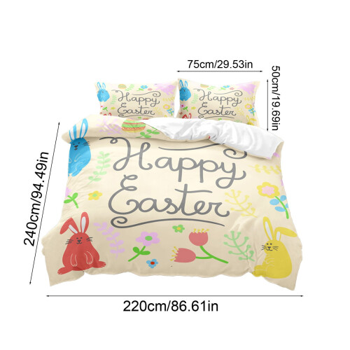 Conjunto de cama de Páscoa com 3 peças, estampas de coelho e ovo. 2