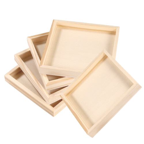 Sorteerbakjes van hout, kaki, 5 stuks, 4,83 x 4,83 x 0,59 inch 1