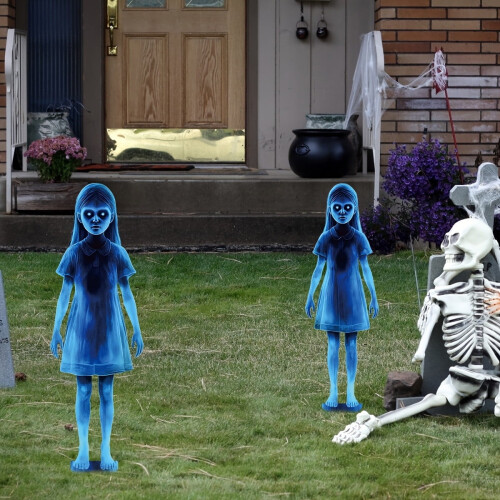 Metal Ghost Statues for Garden, Pair with Ground Stakes 2