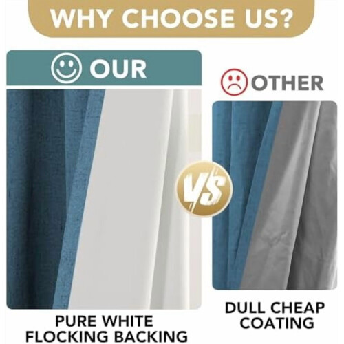 Blackout Thermal Linen Curtains Blue Sapphire 2 Panels 2