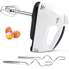 7-Speed Electric Hand Mixer with 5 Stainless Steel Accesories -Portable & Lightweight Handheld Mixer Food Beaters for Blending or Cooking, Off-white