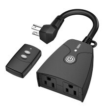 Outdoor Wireless Outlet Plug, Weatherproof Heavy Duty Power Strip, 6" Cord, 100ft Range, ETL Listed, 15A, Dual 3-Prong Outlets