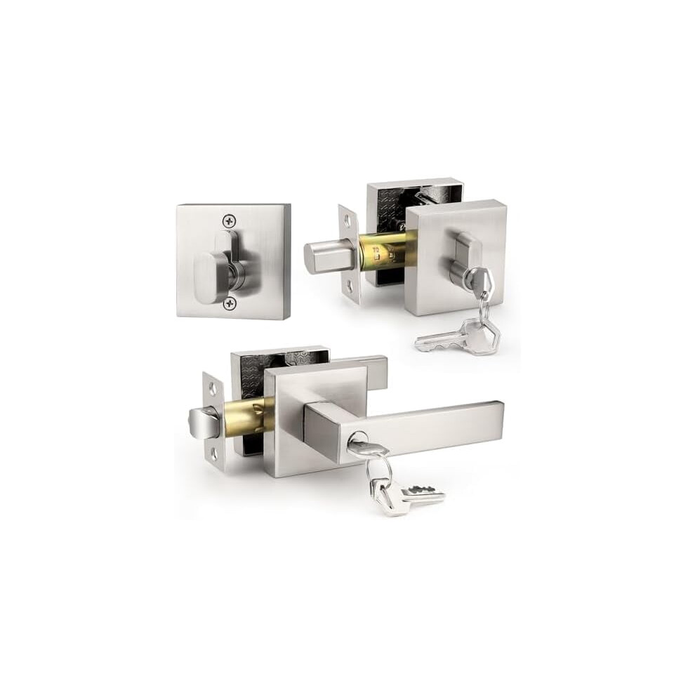 Heavy Duty Square Entrance Lever And Deadbolt Set Satin 9132278147697