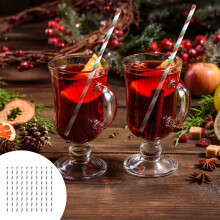 Christmas Theme Paper Straws, 10-Pack Snowflake Striped Party Straws for Holiday Gatherings, Festive Dinnerware for Family Celebrations and Events