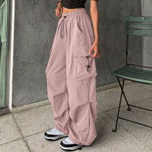 lulshou Women's Cargo Pants Solid Color Fashion Casual Wide Leg Pants Mid Waist with Pockets Cargo Pants Work Pants