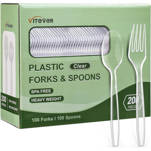 Heavy-Duty Disposable Plastic Silverware Set Forks and