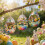 Easter Bunny Egg Charm Set Wooden Keychain 1pc 5
