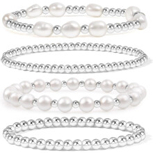 Gold Beaded Bracelets for Women Baroque Pearl Stackable14K Gold Plated Stretch Bead Ball Bracelet Jewelry Gifts