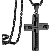 Cross Pendant Necklace for Men, Jesus Christ 316L Stainless Steel 20 to 28 In Chain, Religious Jewelry with Silver/Gold/Black/Multicolor