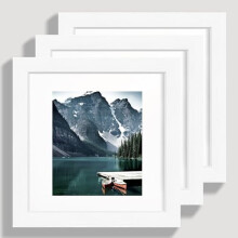 6x6 White Wooden Picture Frames Set of 3 w/ Real Glass – Fits 4x4 (with mat) or 6x6 (no mat) Photos – Desktop & Wall Collage Frame