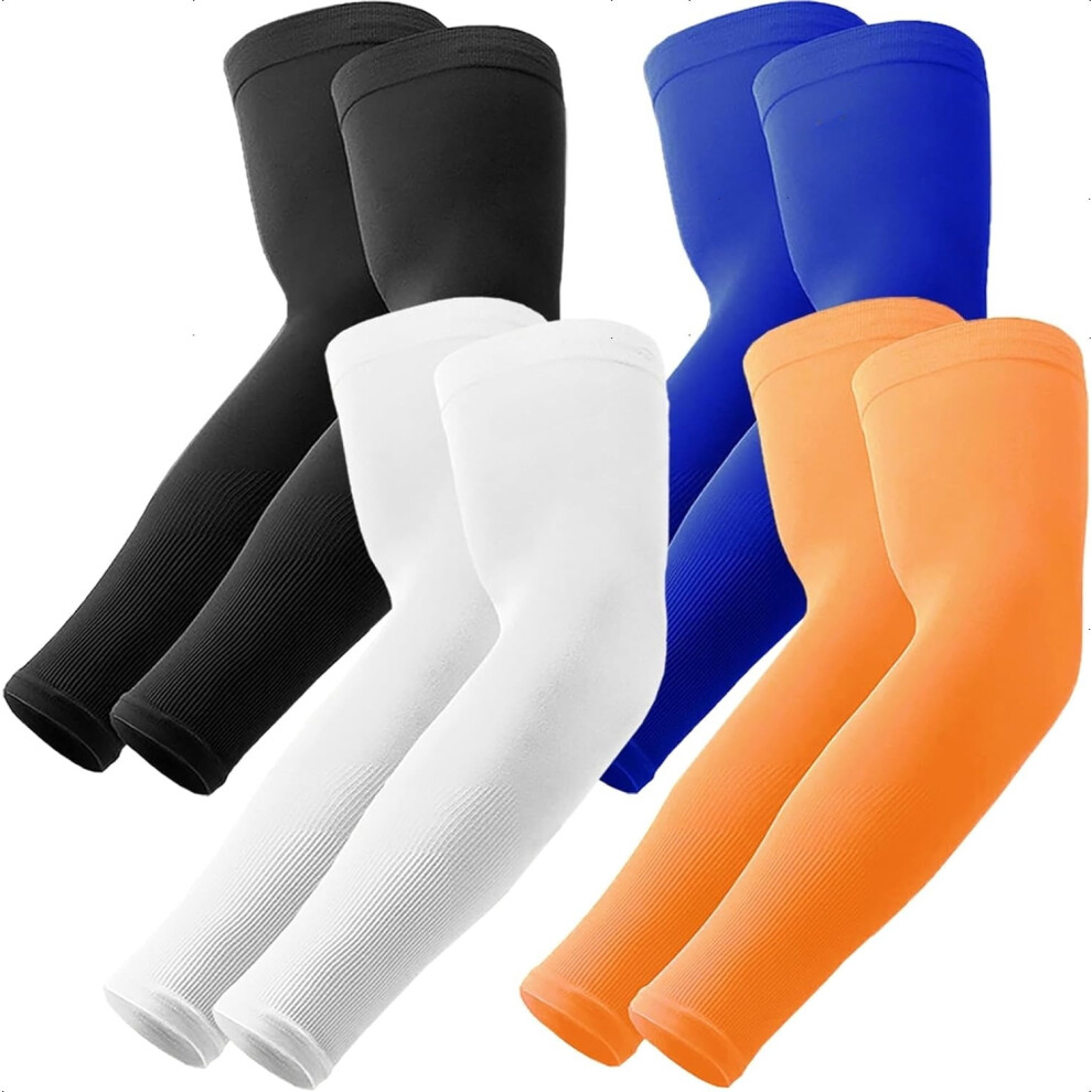 4 Pairs Arm Sleeves, Cooling UV Sun Protection Sports Compression Sleeves for Men Women, Golf Basketball Arm Sleeves