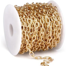 33 Feet Gold Rolo Cable Chains Roll, 5 MM Gold Plated Aluminium Oval Cable O Links Chain Bulk Spool for Jewelry Making DIY Craft