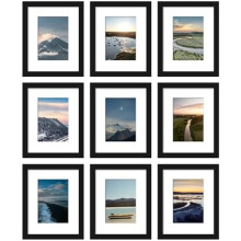 Set de 9 rame foto negre de 8x10 – Potrivite pentru 5x7 cu suport sau