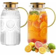 Brocca in vetro vintage con coperchio in acciaio inox, 2 litri
