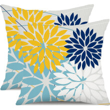 Capas de almofada decorativas para exterior com padrão geométrico amarelo e azul, 40x40 cm (16x16 polegadas).
