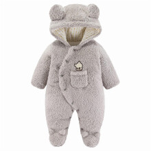 Cute Hooded Cotton Snowsuit Jumpsuit for Baby Boys & Girls, Warm Winter Footie Romper, Gray, 6-9 Months, Compatible with Cold Weather