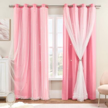 Pink 96" Grommet Curtains for Girls' Bedroom – Double Layer, Privacy & Darkening, Sheer Overlay, Compatible with Standard Rods