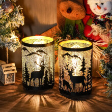 Lot de 2 chandeliers de Noël élégants en métal en forme de cerf, lanternes marocaines au design ajouré – Compatibles avec les bougies standard