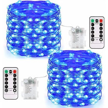 2-Pack Blue Fairy Lights, 400 LED, 132ft, Battery-Operated, Remote Control, 8 Modes, Compatible with Christmas Tree, Bedroom, Wreath, Fireplace