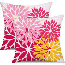 Housses de coussin d'extérieur 50 x 50 cm (lot de 2) – Motif floral rose et jaune, imperméables, compatibles avec le mobilier de jardin/terrasse