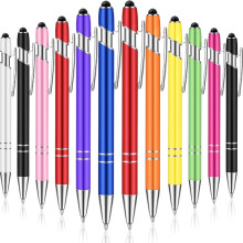 Lot de 12 stylos à bille avec stylet, pointe 1,0 mm, encre noire, stylet en métal pour écrans tactiles, stylo à bille 2 en 1