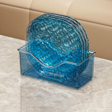 Ensemble de 4 plateaux de service en plastique BiFandian avec support, saladiers translucides et assiettes à effet ondulé avec égouttoir –
