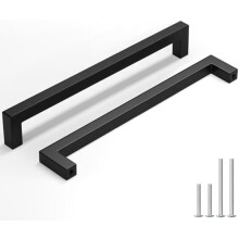 10 darabos csomag, 10-1/16"-os matt fekete, négyzet alakú bárszekrényfogantyúk, rozsdamentes acél, 256 mm, kompatibilis a standard