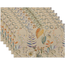 Set van 6 kleurrijke placemats met bloemen en bladeren voor de keukentafel. Wasbare placemats in landelijke linnen stijl, perfect voor de eettafel.