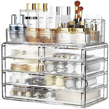 Tiroirs de rangement empilables en acrylique (1 plateau supérieur + 6 tiroirs) – Organisateur transparent pour coiffeuse, cuisine, salle de bain