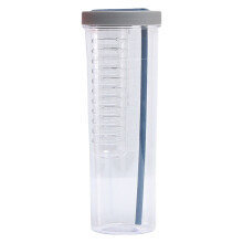 Bouteille de voyage en plastique anti-chute de 700 ml avec paille, bouchon hermétique, réutilisable pour jus/eau – Grise