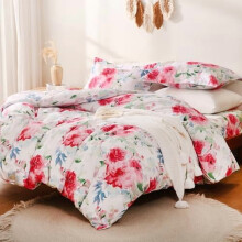 Dekbedovertrekset met rozenprint, queensize, 3-delig, zachte microvezel dekbedovertrekken met ritssluiting.