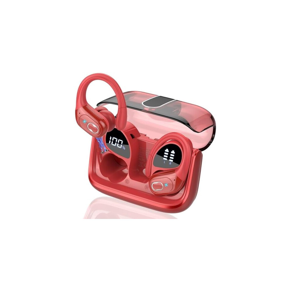Wireless Earbuds 75Hr Playtime, Bluetooth 5.4, Deep Bass, Enc Mic, Ipx7 Waterproof, Sport Earhooks Â Red 9149926246671