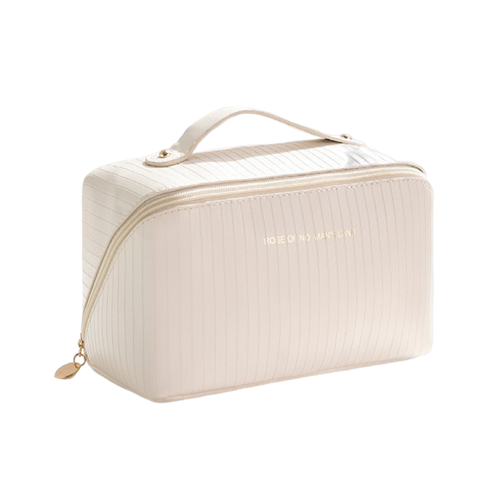 Inf Large Capacity Portable Pillow Strip Pattern Cosmetics Bag Beige