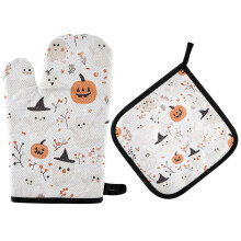 Ensemble de 4 gants de cuisine et maniques résistants à la chaleur, motif fantôme