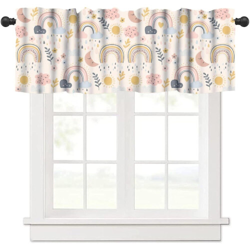 Boho Rainbow Barngardinkappor, Stångficka, 135x43 cm, för Sovrum, Barnrum, Kök, Vardagsrum – 1-pack