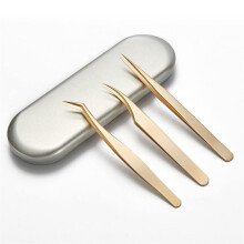 Pincetten voor wimperverlenging, 3 stuks, professionele roestvrijstalen pincetten voor volume wimpers, rechte en gebogen punten voor 3D-6D wimpers,