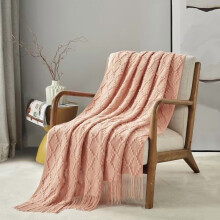 Orange Throw Blanket 50 x70 Inches Jacquard Argyle Throw Textured Solid Soft Throws and Blankets for Sofa or Bed Knitted Decorative Blanket