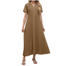 Vestido largo de verano para mujer con cuello en V y bolsillos, tallas grandes S-2XL, corte holgado e informal.