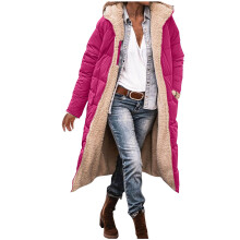 Kukoosong Damen-Winterdaunenjacken, übergroße, wendbare Lammfell-Fleecemäntel, Wintermode, Kapuzen-Daunenoberbekleidung mit Taschen