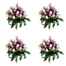 Artificial Cemetery Flowers for Graves – Silk Rose Bouquet, Durable Outdoor Grave Decoration Compatible with Headstones