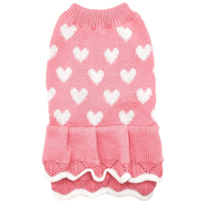 Vestido suéter com estampa de coração para cachorro, quentinho, de tricô, colete, gola alta, para cães de pequeno e médio porte, rosa, tamanho