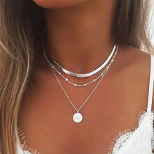 925 Sterling Zilveren Drielagige Ronde Halsketting voor Dames Eenvoudige Slangenketting met Bedeltje en Bolletjes Feestcadeau Dames ExquisiteJewelry