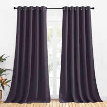 Cortinas opacas (2 unidades, 70x95"), color morado grisáceo, con aislamiento térmico y ojales – Compatibles con barras estándar.