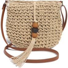 Ručne tkaná slamená taška na dovolenku pre ženy, plážová kabelka v štýle Boho na leto, prútená crossbody kabelka so strapcami