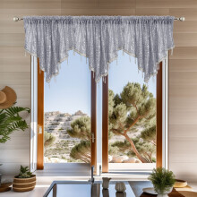 Cantonnière transparente à perles, festonnée avec fourreau pour tringle, 130 x 60 cm, argentée, 1 pièce