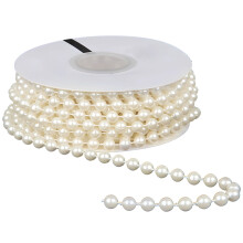 0.3" Pearl Beaded Chain for Jewelry Making, 394" (10m), Spiral Design, Transparent White Pearls, DIY Craft, Plastic
