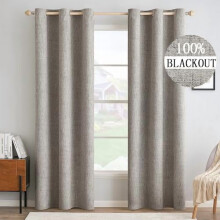 100% Blackout Linen Textured Curtains, Thermal Insulated, Taupe, Grommet, 42x90 Inch (2 Panels), Compatible with Standard Rods